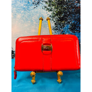 Salvatore Ferragamo Red Leather Zip Around Wallet EUC